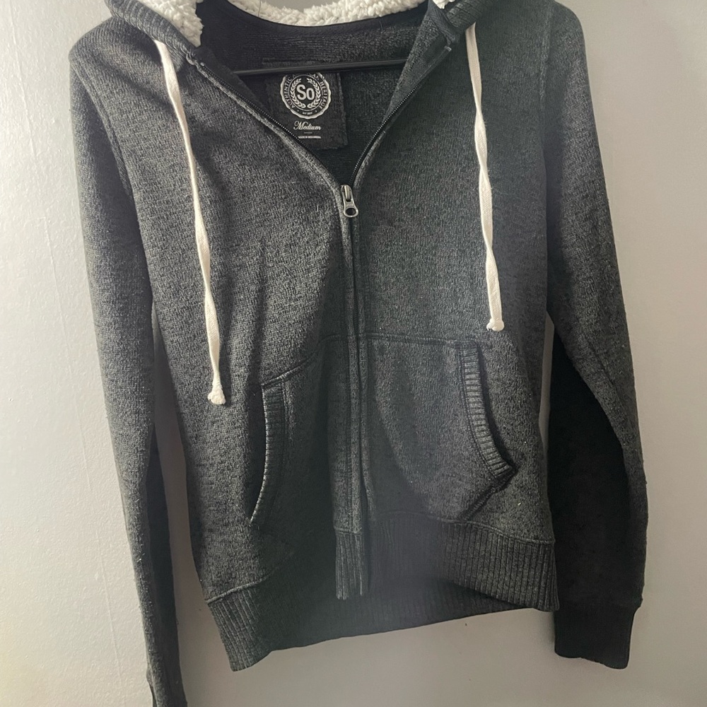 SO Charcoal Hoodie with Cream Drawstrings